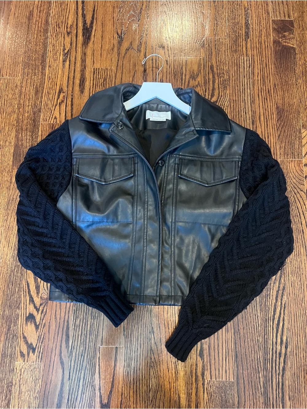 Black Mixed-Material Women’s Jacket with Knit Sleeves